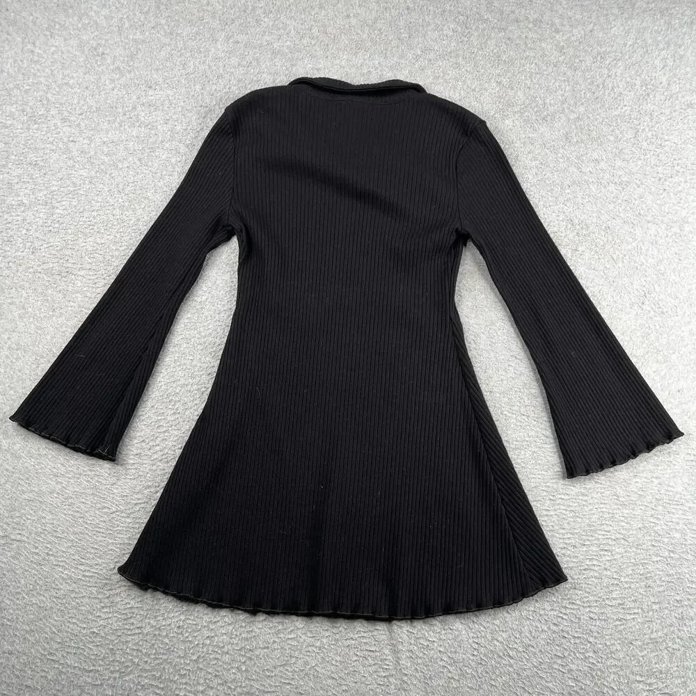 Old Navy Youth Girls Long Sleeve Dress Stretch Black Ribbed Collar Casual Size S